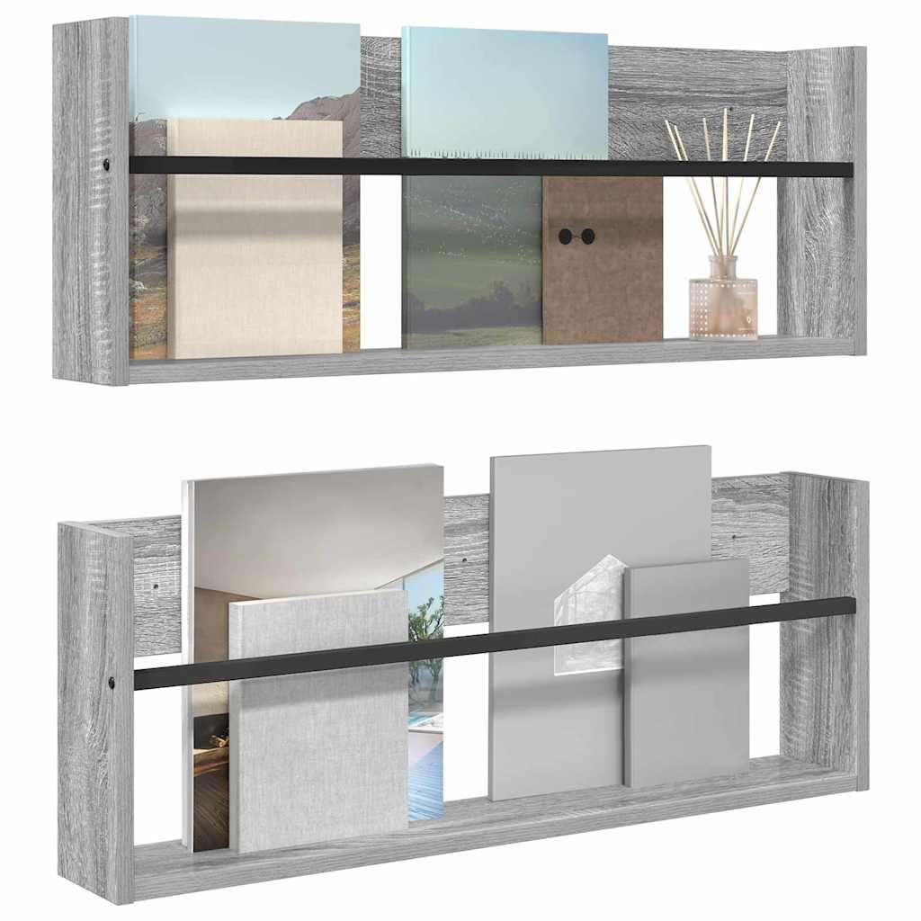 vidaXL Magazine Rack 2 pcs Grey Sonoma 80 x 12 x 30 cm Engineered Wood