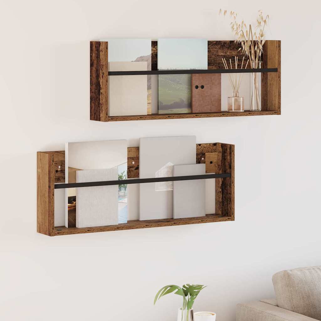 vidaXL Magazine Rack 2 pcs Old Wood 80 x 12 x 30 cm Engineered Wood