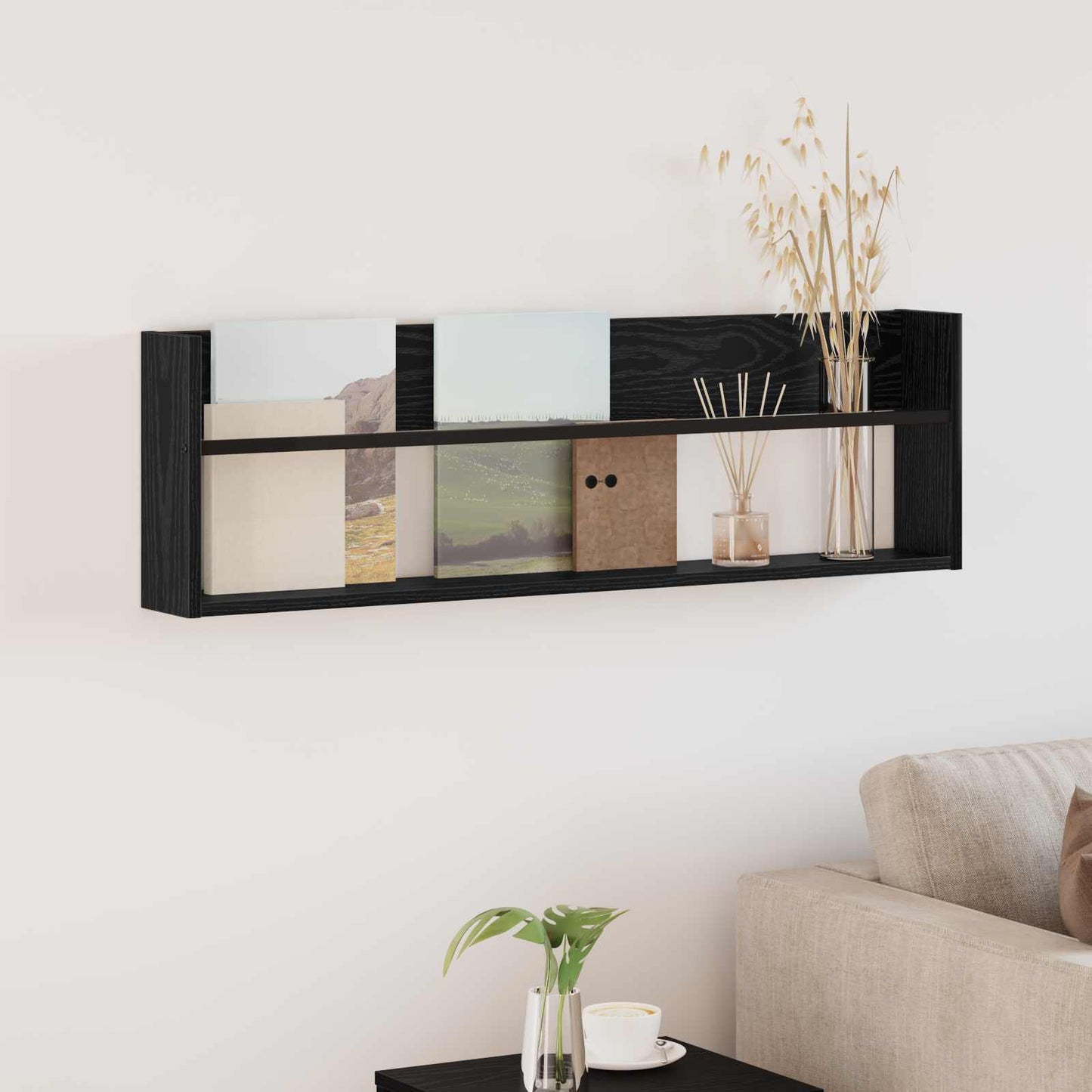 vidaXL Magazine Rack Black Oak 100 x 12 x 30 cm Engineered Wood