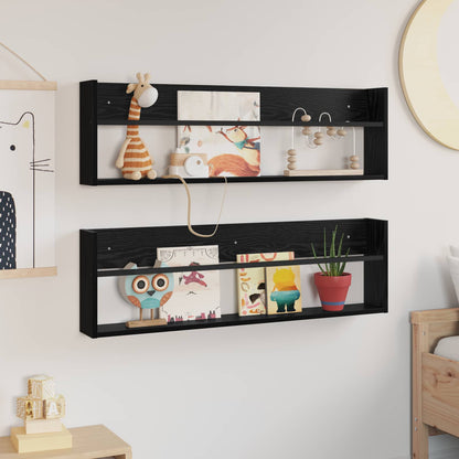 vidaXL Magazine Rack 2 pcs Black Oak 100 x 12 x 30 cm Engineered Wood
