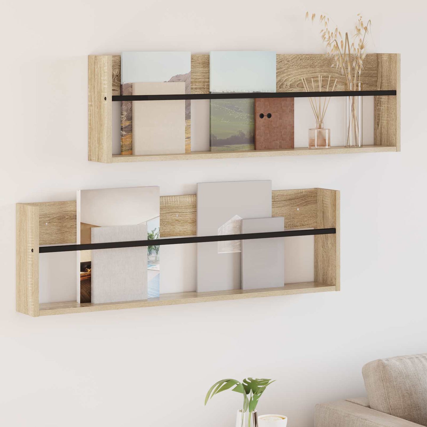 vidaXL Magazine Rack 2 pcs Sonoma Oak 100 x 12 x 30 cm Engineered Wood