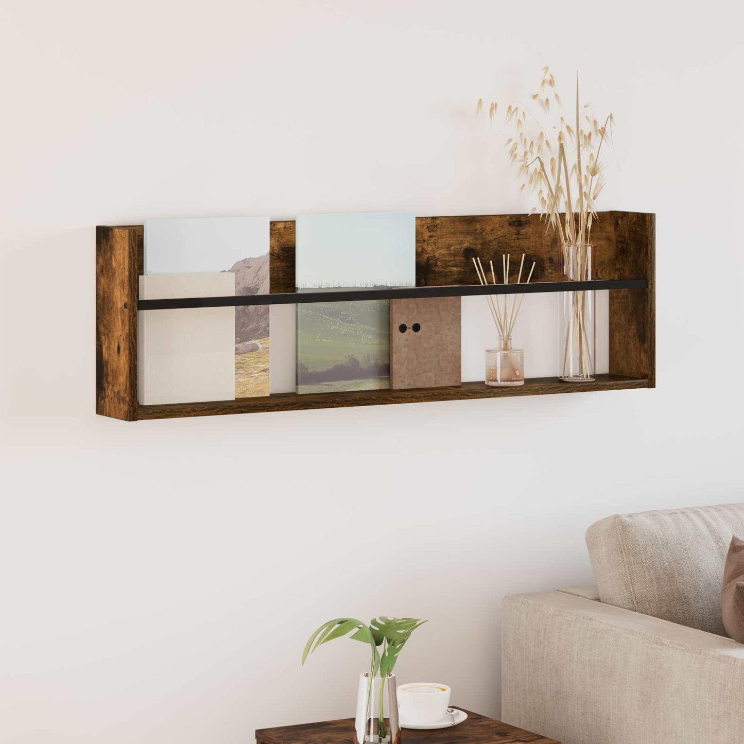 vidaXL Magazine Rack Smoked Oak 100 x 12 x 30 cm Engineered Wood