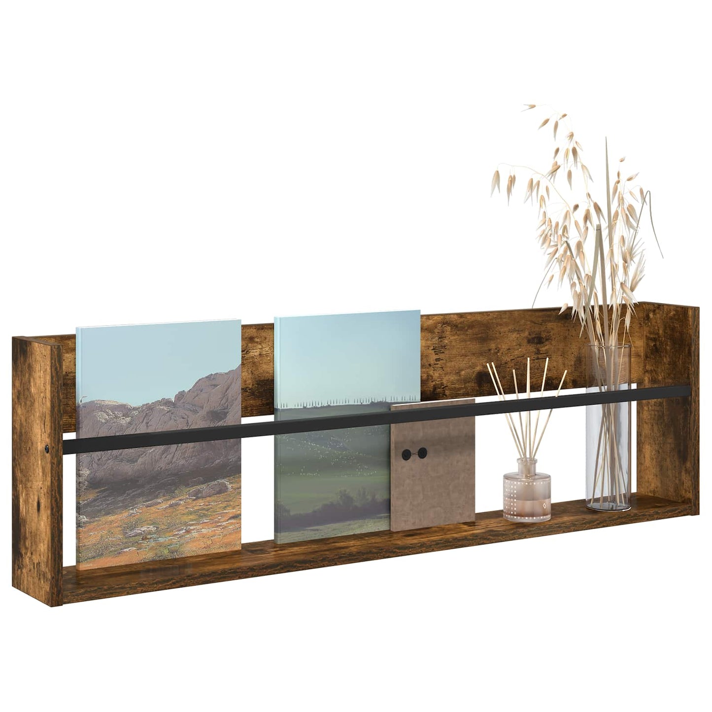 vidaXL Magazine Rack Smoked Oak 100 x 12 x 30 cm Engineered Wood