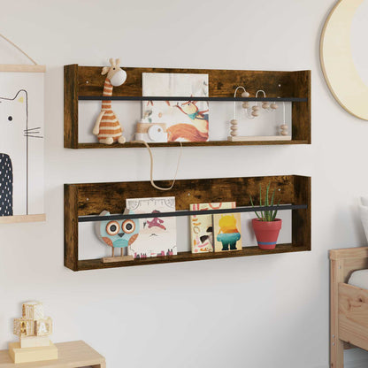 vidaXL Magazine Rack 2 pcs Smoked Oak 100 x 12 x 30 cm Engineered Wood
