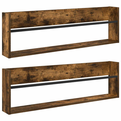 vidaXL Magazine Rack 2 pcs Smoked Oak 100 x 12 x 30 cm Engineered Wood