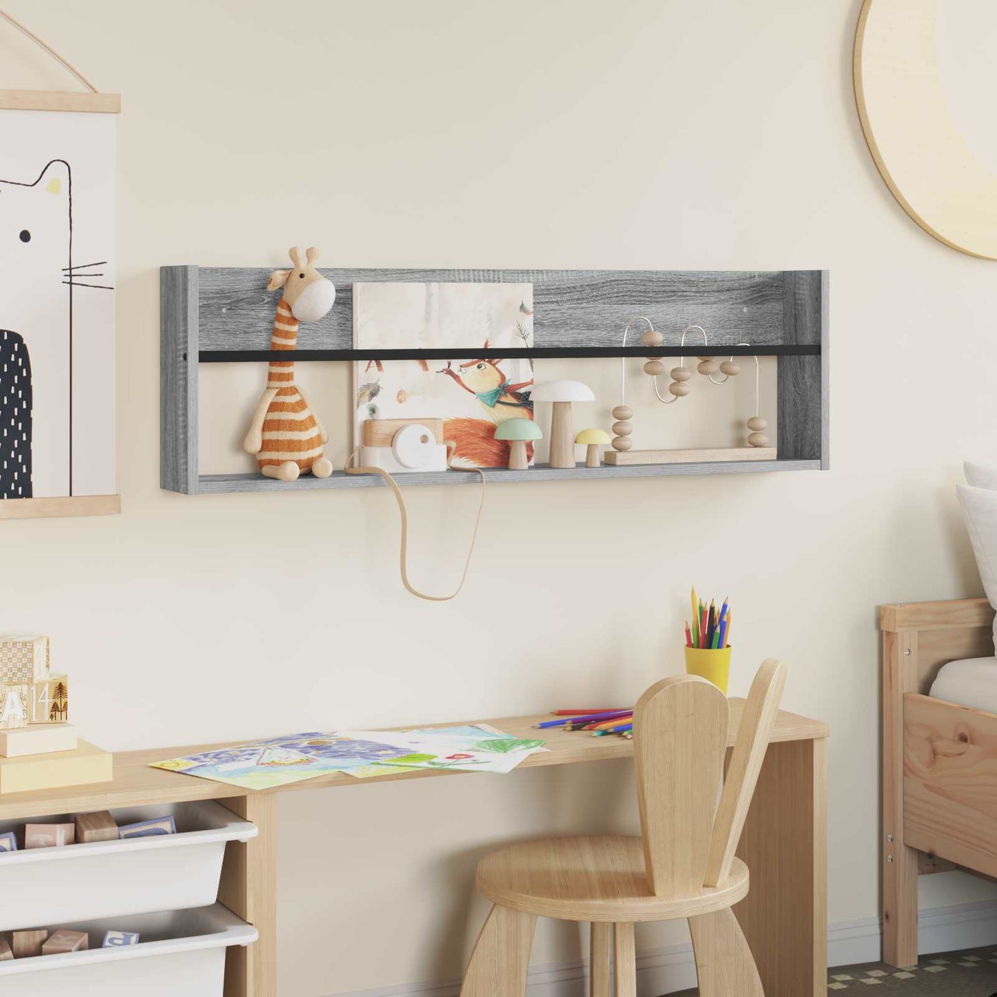 vidaXL Magazine Rack Grey Sonoma 100 x 12 x 30 cm Engineered Wood
