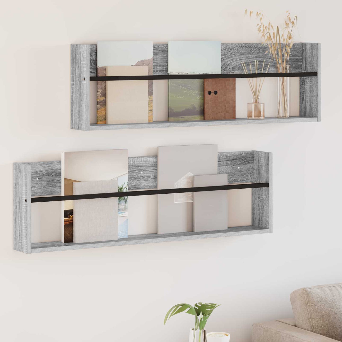 vidaXL Magazine Rack with Shelf 2 pcs Grey Sonoma 100 x 12 x 30 cm