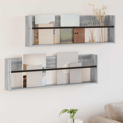 vidaXL Magazine Rack with Shelf 2 pcs Grey Sonoma 100 x 12 x 30 cm