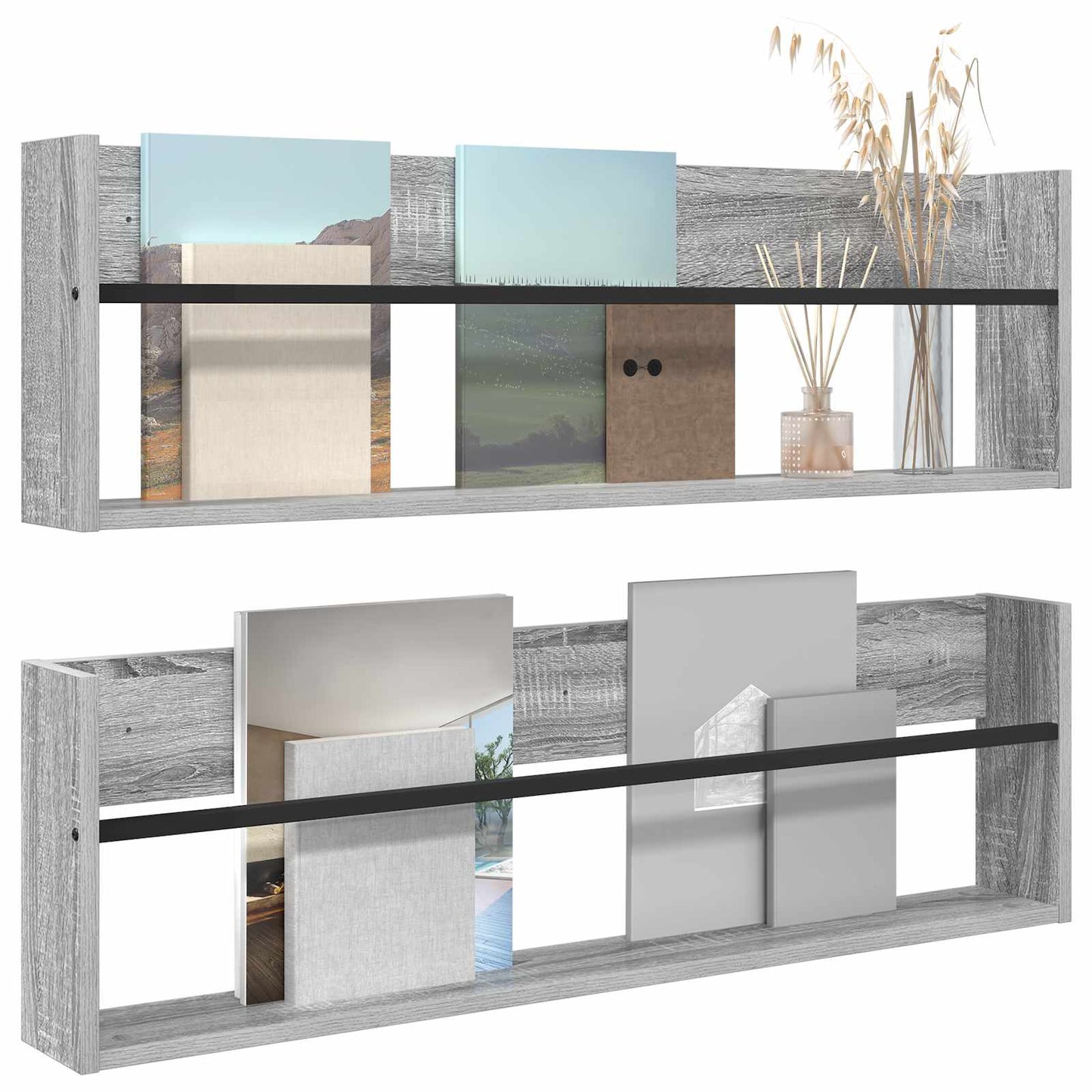 vidaXL Magazine Rack with Shelf 2 pcs Grey Sonoma 100 x 12 x 30 cm
