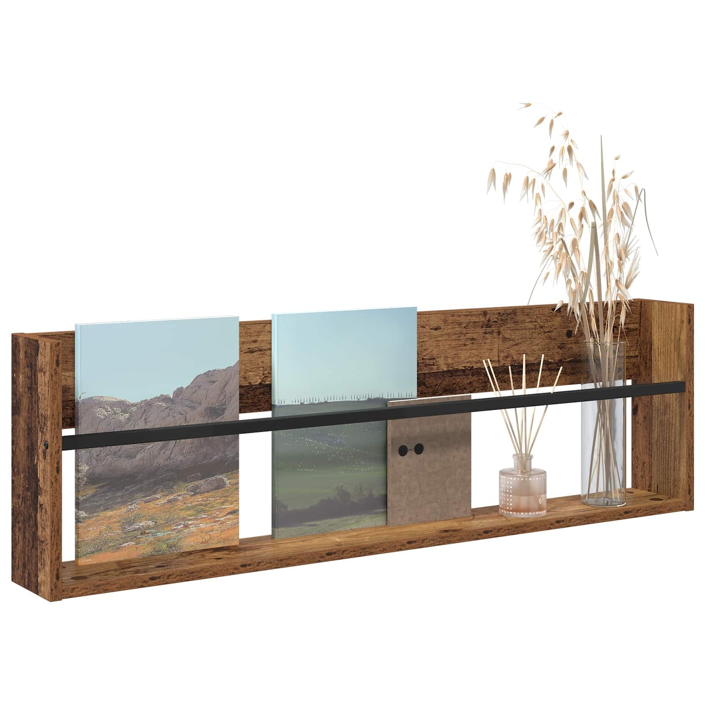 vidaXL Magazine Rack Old Wood 100 x 12 x 30 cm Engineered Wood