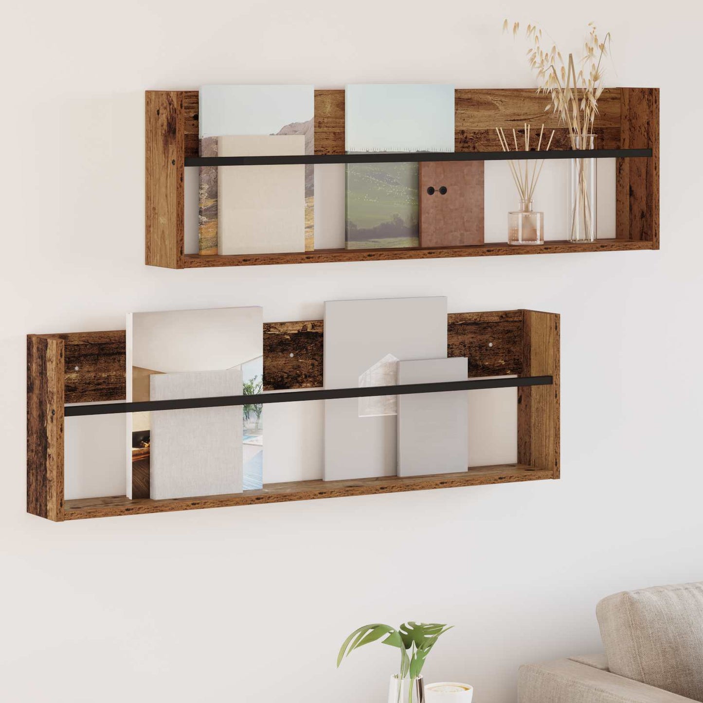 vidaXL Magazine Rack 2 pcs Old Wood 100 x 12 x 30 cm Engineered Wood