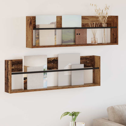 vidaXL Magazine Rack 2 pcs Old Wood 100 x 12 x 30 cm Engineered Wood