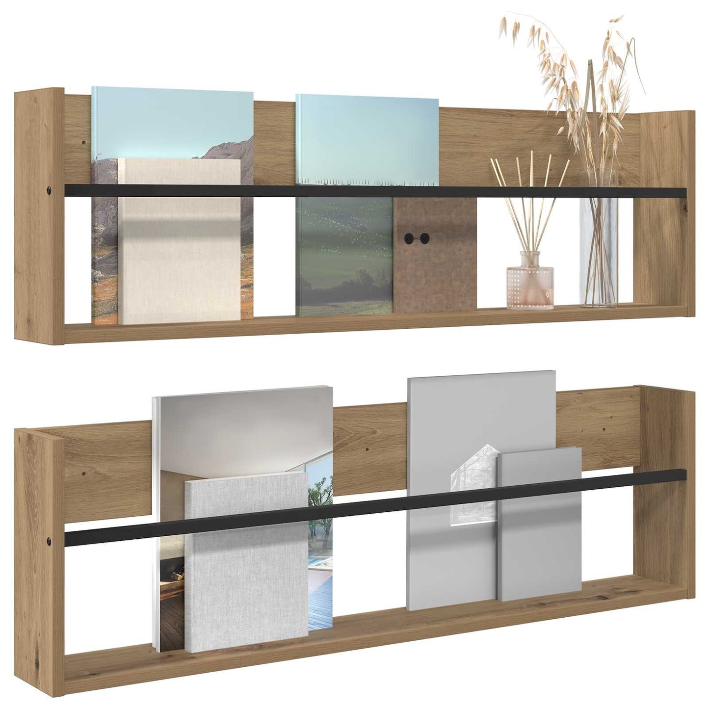 vidaXL Magazine Rack with Shelf 2 pcs Artisan Oak 100 x 12 x 30 cm