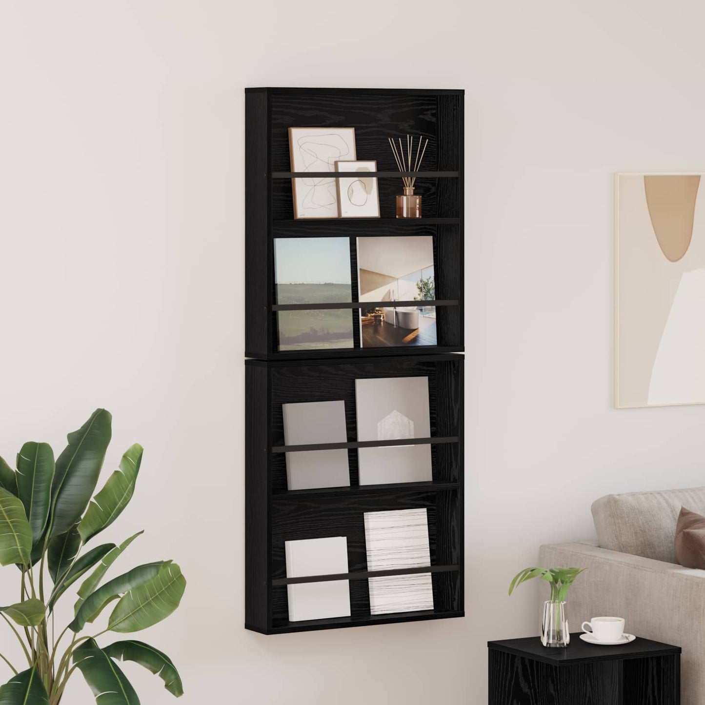 vidaXL Magazine Rack 2 pcs Black Oak 60 x 12 x 70 cm Engineered Wood