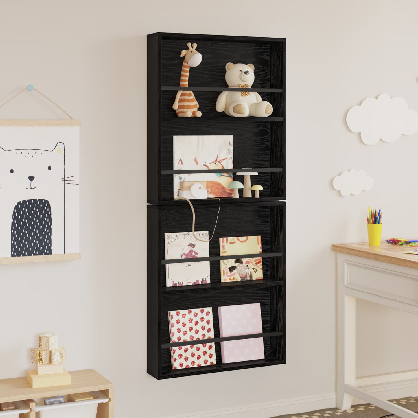 vidaXL Magazine Rack 2 pcs Black Oak 60 x 12 x 70 cm Engineered Wood