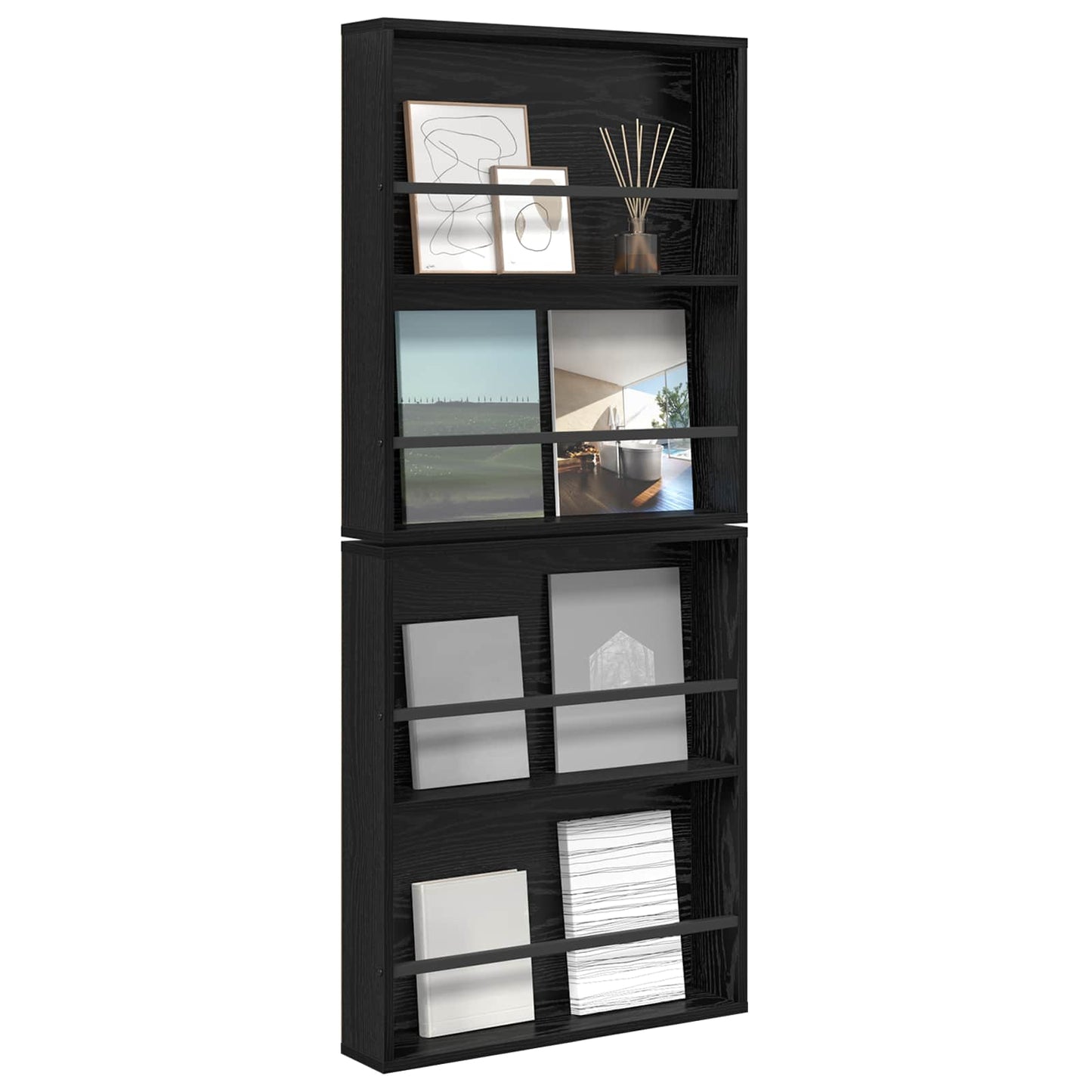 vidaXL Magazine Rack 2 pcs Black Oak 60 x 12 x 70 cm Engineered Wood