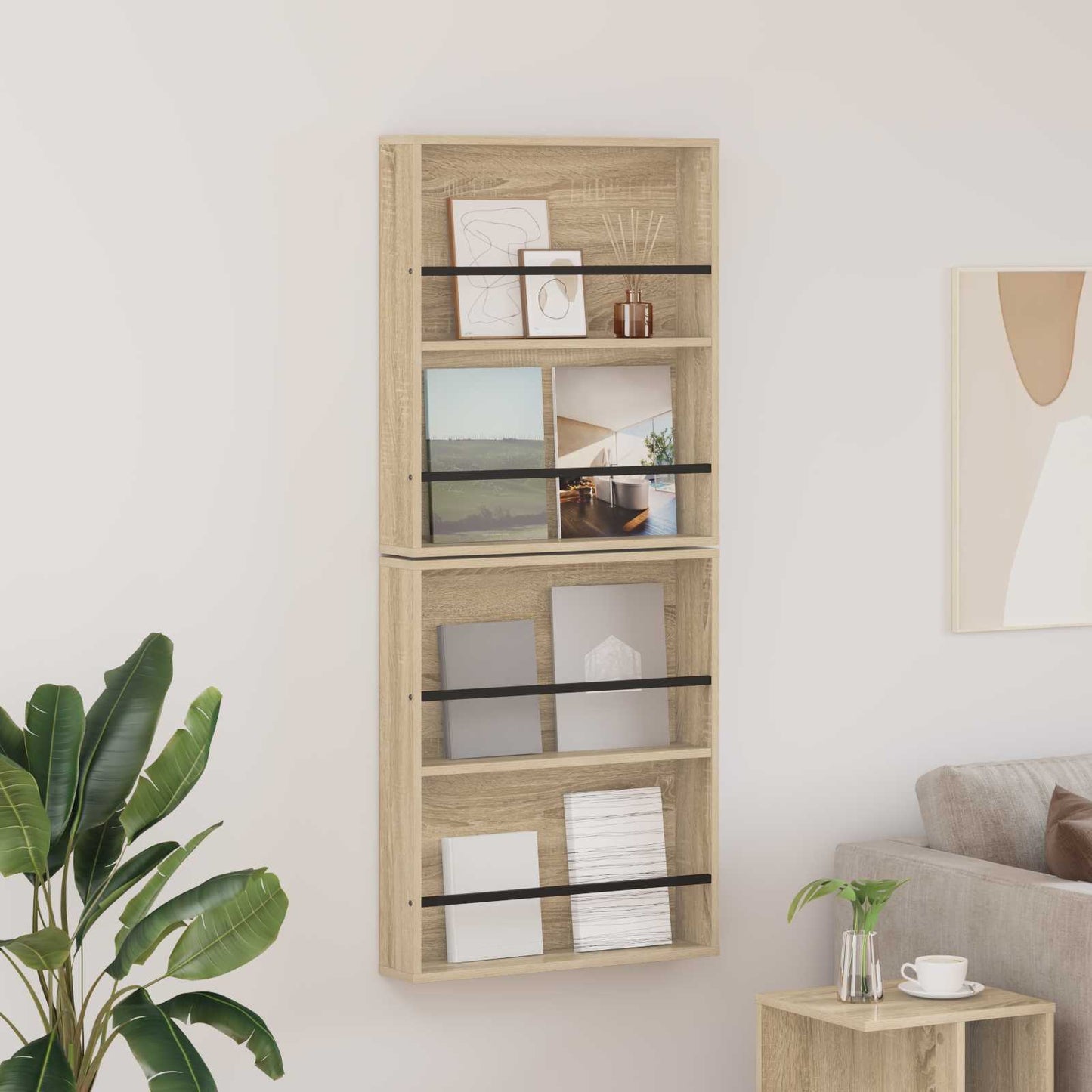 vidaXL Magazine Rack 2 pcs Sonoma Oak 60 x 12 x 70 cm Engineered Wood