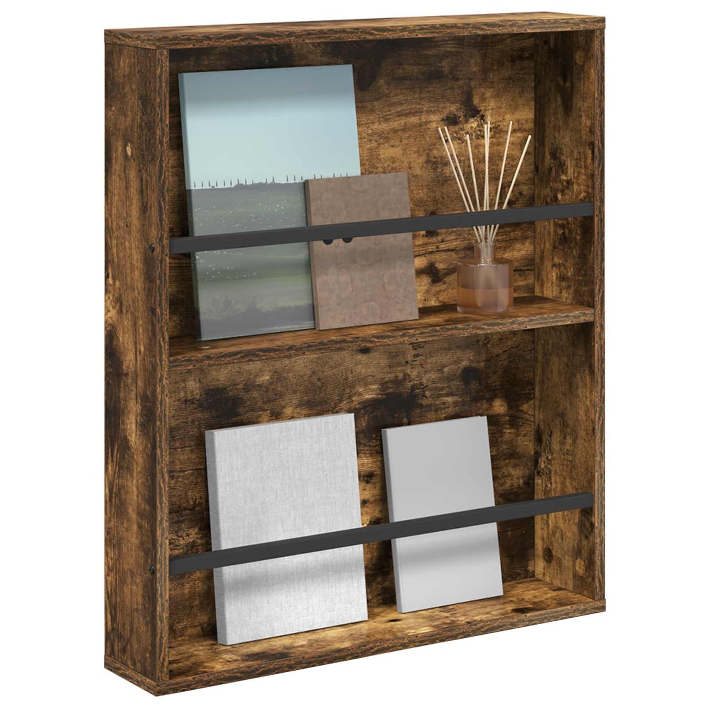vidaXL Magazine Rack Smoked Oak 60 x 12 x 70 cm Engineered Wood
