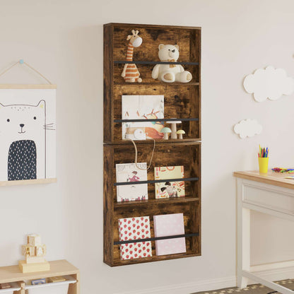 vidaXL Magazine Rack 2 pcs Smoked Oak 60 x 12 x 70 cm Engineered Wood