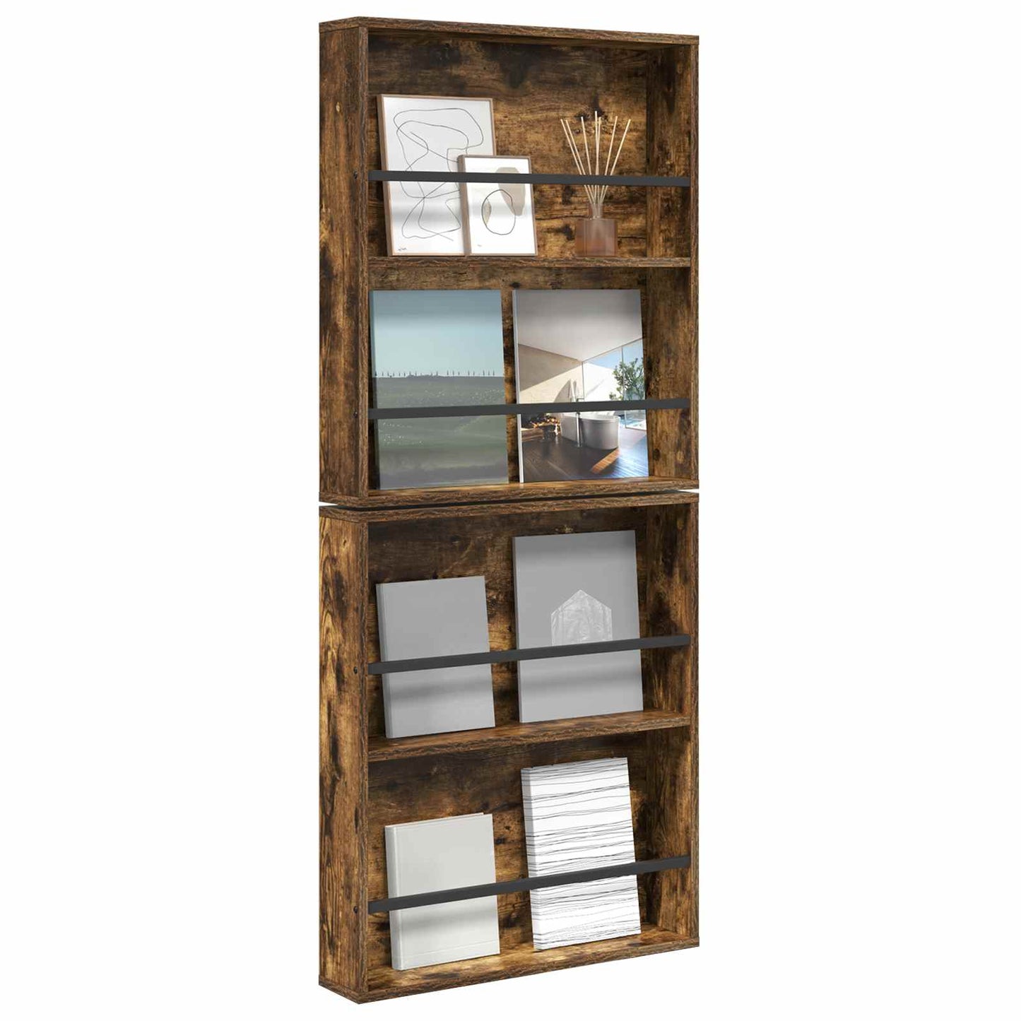 vidaXL Magazine Rack 2 pcs Smoked Oak 60 x 12 x 70 cm Engineered Wood