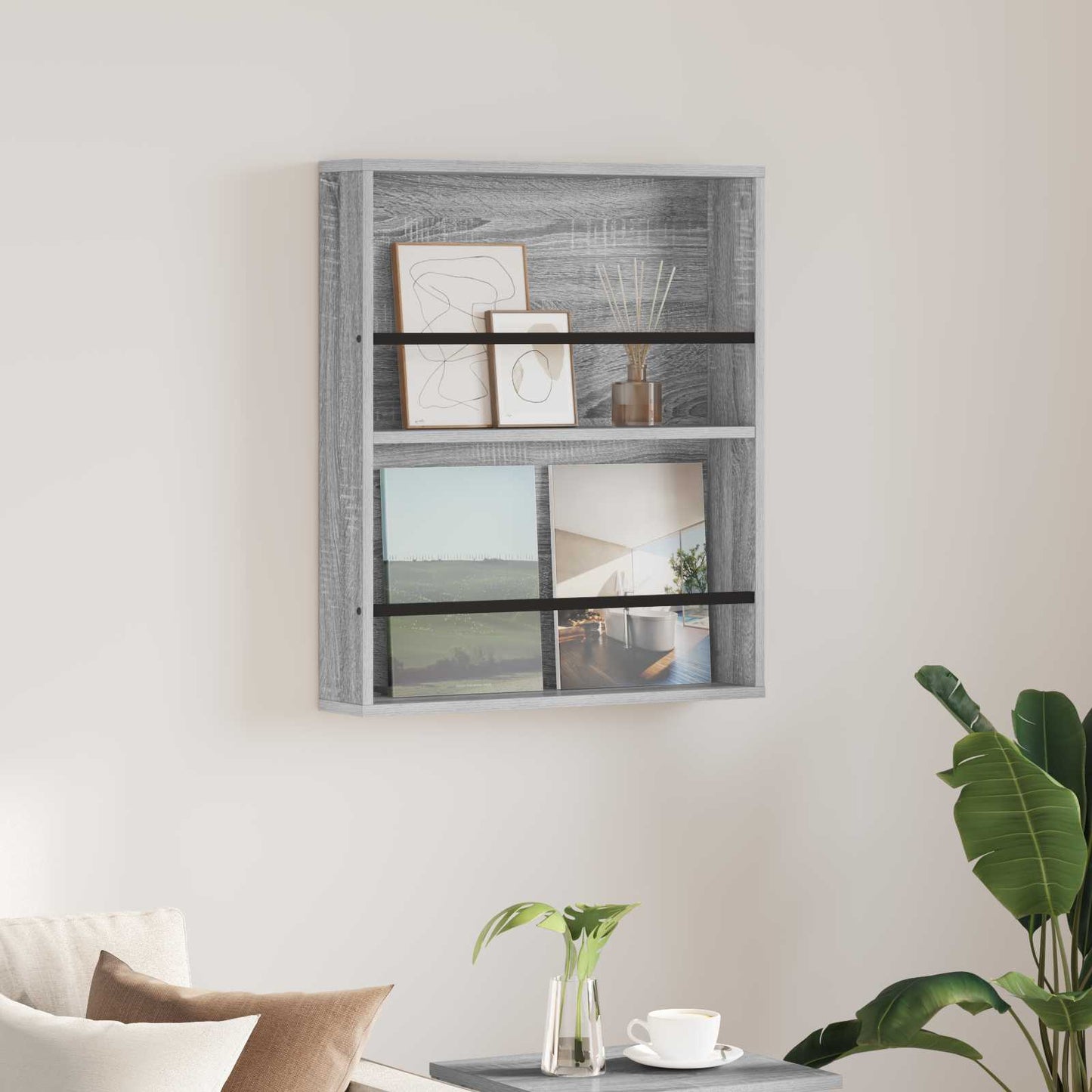 vidaXL Magazine Rack Grey Sonoma 60 x 12 x 70 cm Engineered Wood