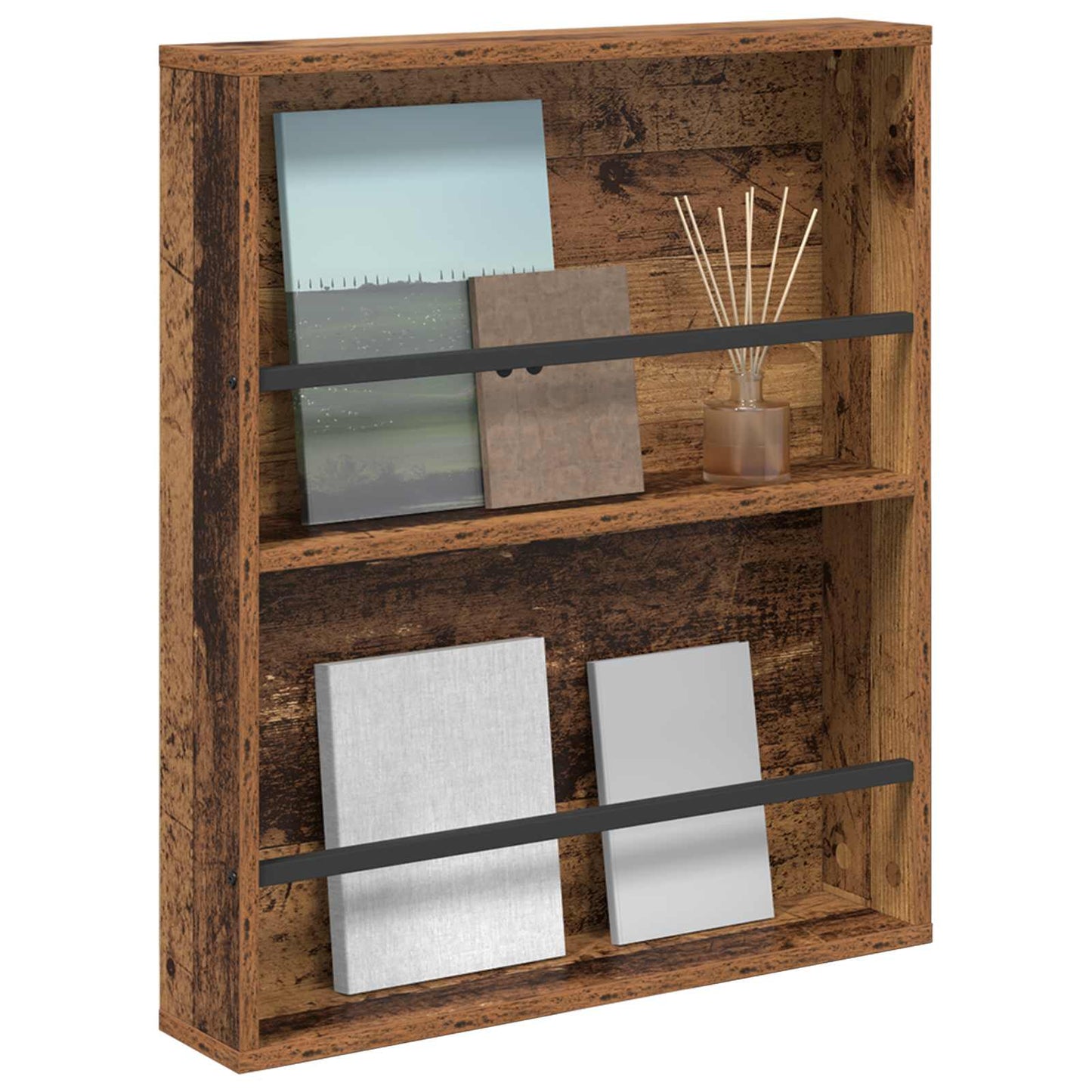 vidaXL Magazine Rack Old Wood 60 x 12 x 70 cm Engineered Wood