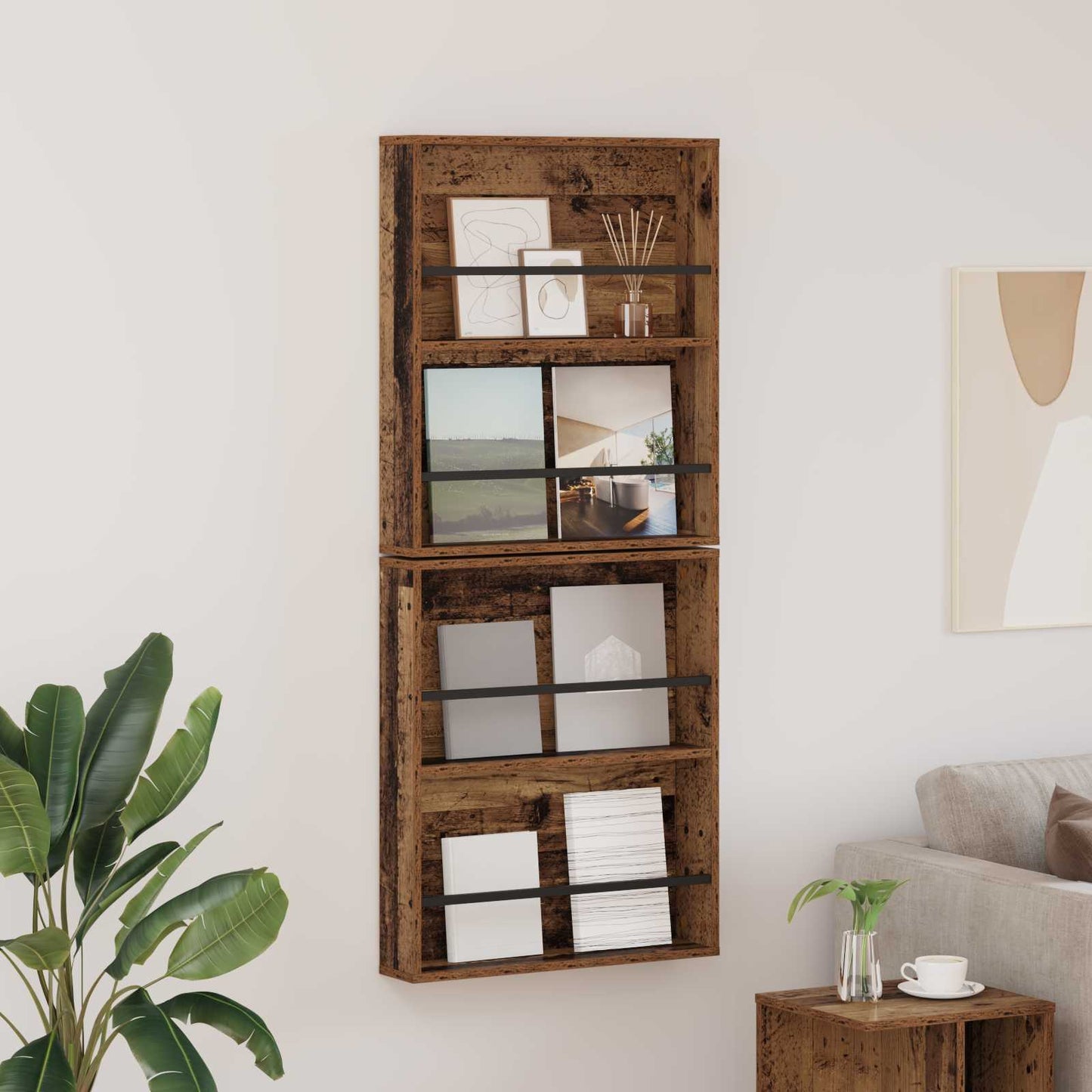 vidaXL Magazine Rack 2 pcs Old Wood 60 x 12 x 70 cm Engineered Wood