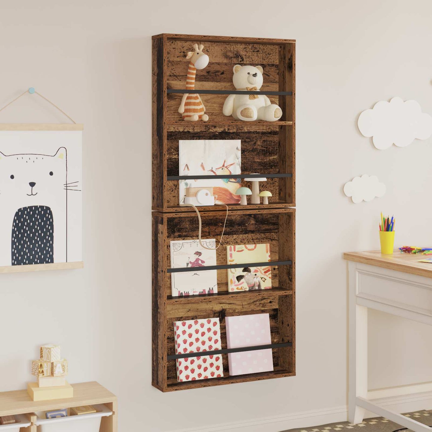 vidaXL Magazine Rack 2 pcs Old Wood 60 x 12 x 70 cm Engineered Wood
