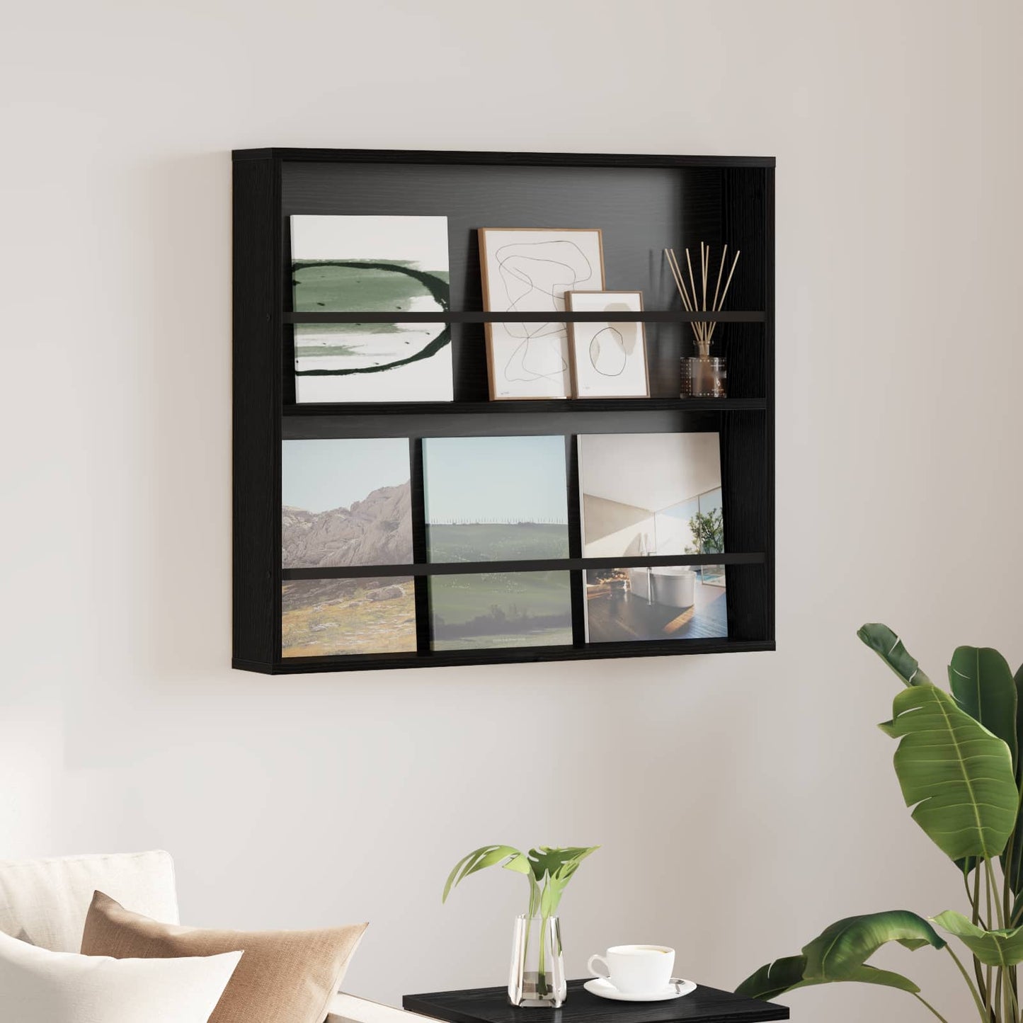 vidaXL Magazine Rack Black Oak 80 x 12 x 70 cm Engineered Wood