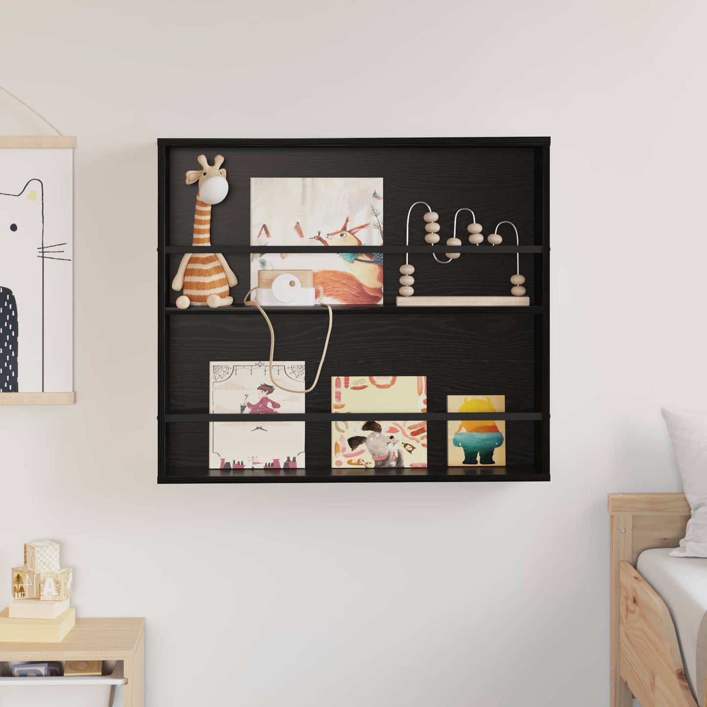 vidaXL Magazine Rack Black Oak 80 x 12 x 70 cm Engineered Wood