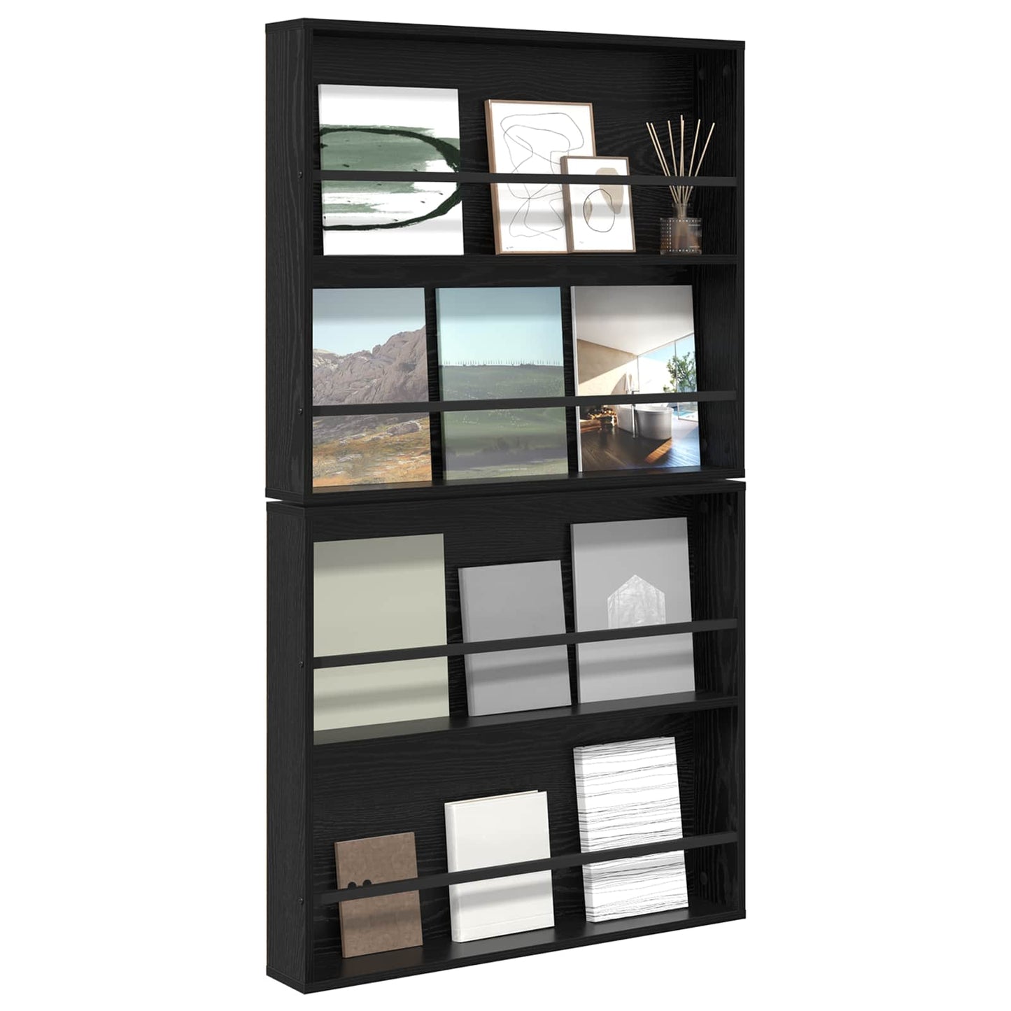 vidaXL Magazine Rack 2 pcs Black Oak 80 x 12 x 70 cm Engineered Wood