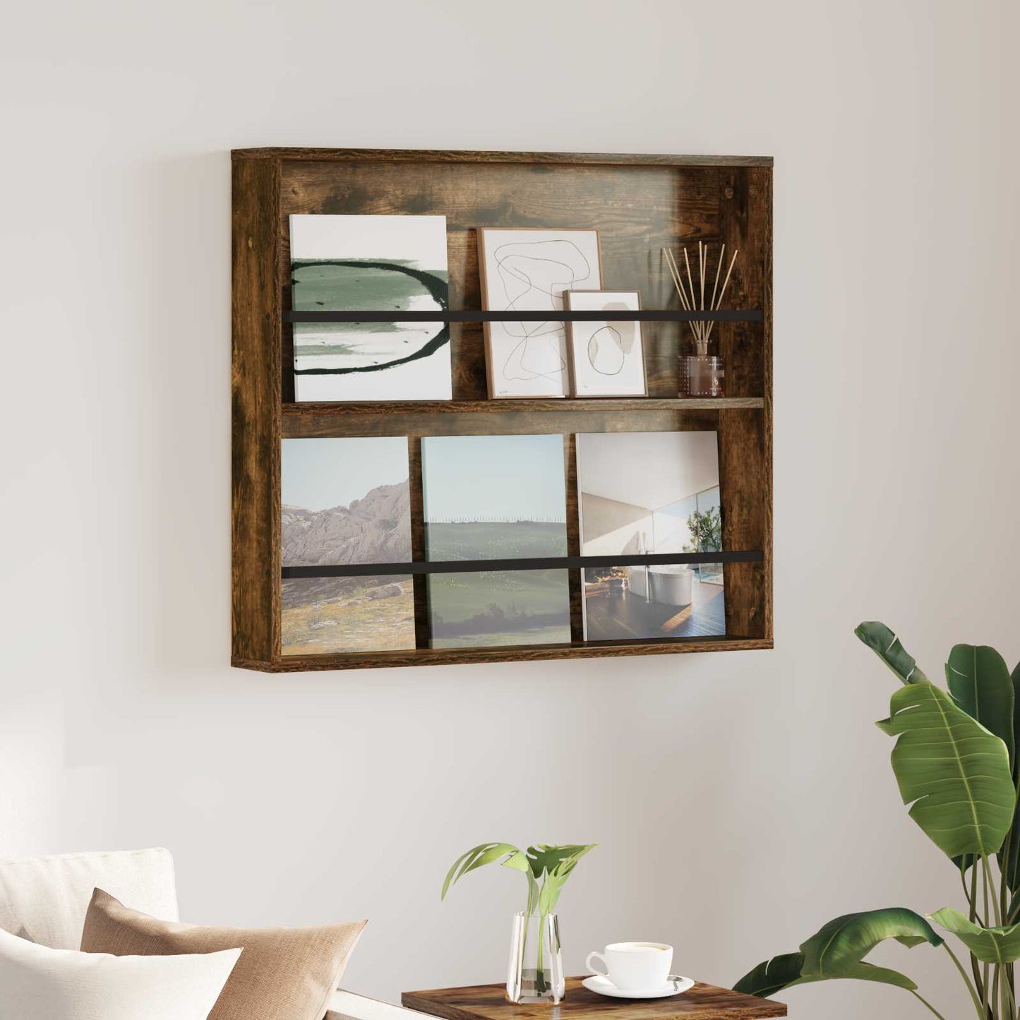 vidaXL Magazine Rack Smoked Oak 80 x 12 x 70 cm Engineered Wood