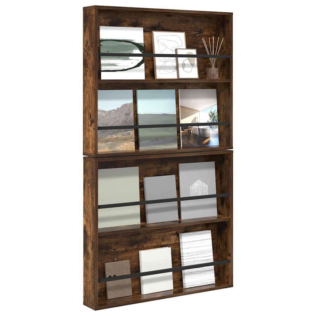 vidaXL Magazine Rack 2 pcs Smoked Oak 80 x 12 x 70 cm Engineered Wood