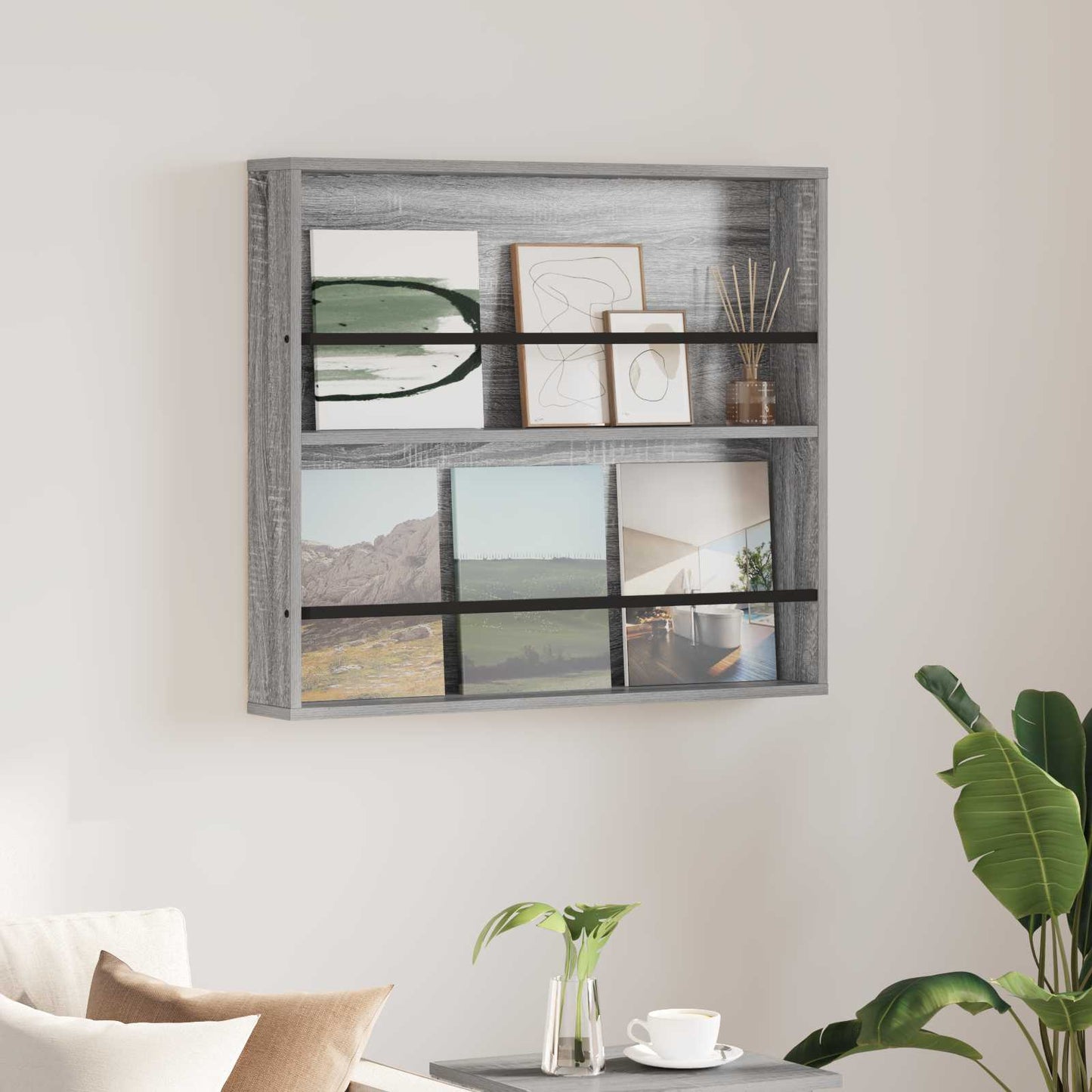 vidaXL Magazine Rack Grey Sonoma 80 x 12 x 70 cm Engineered Wood