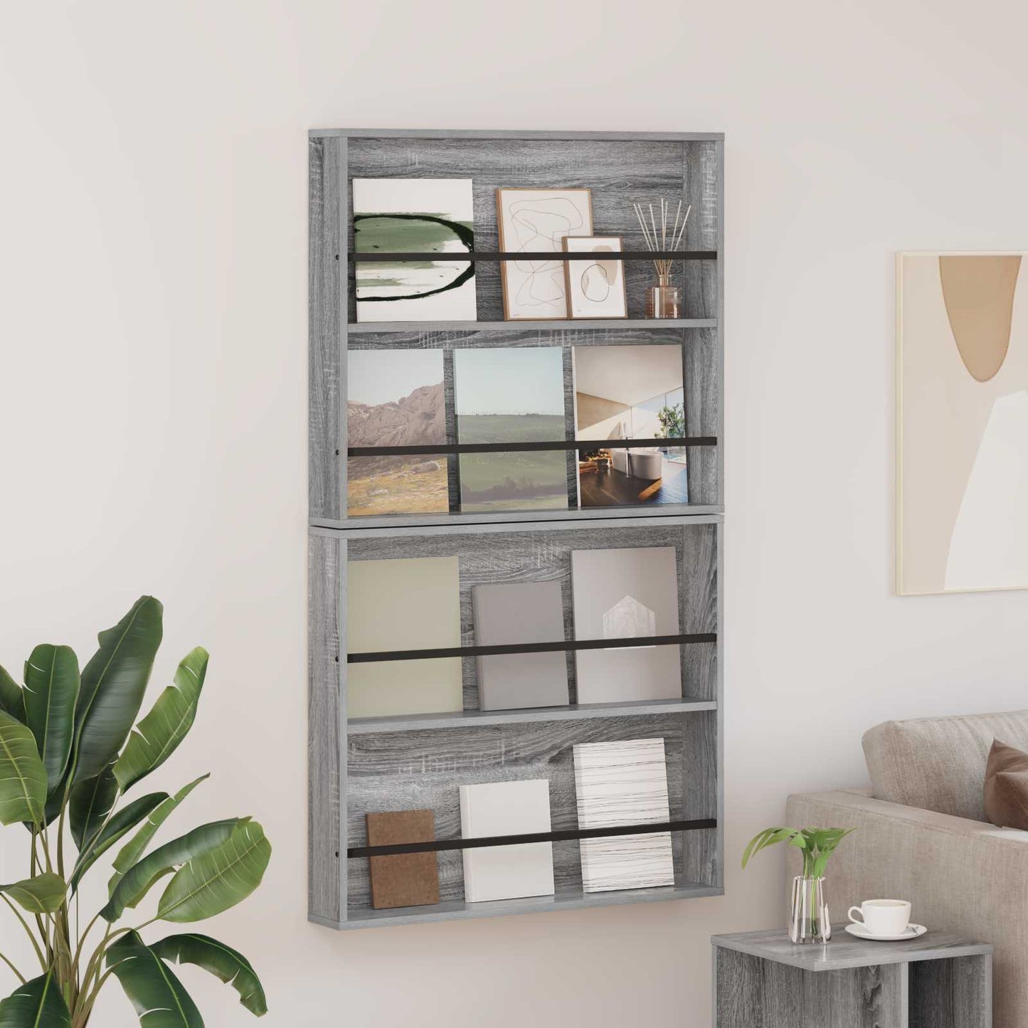 vidaXL Magazine Rack 2 pcs Grey Sonoma 80 x 12 x 70 cm Engineered Wood