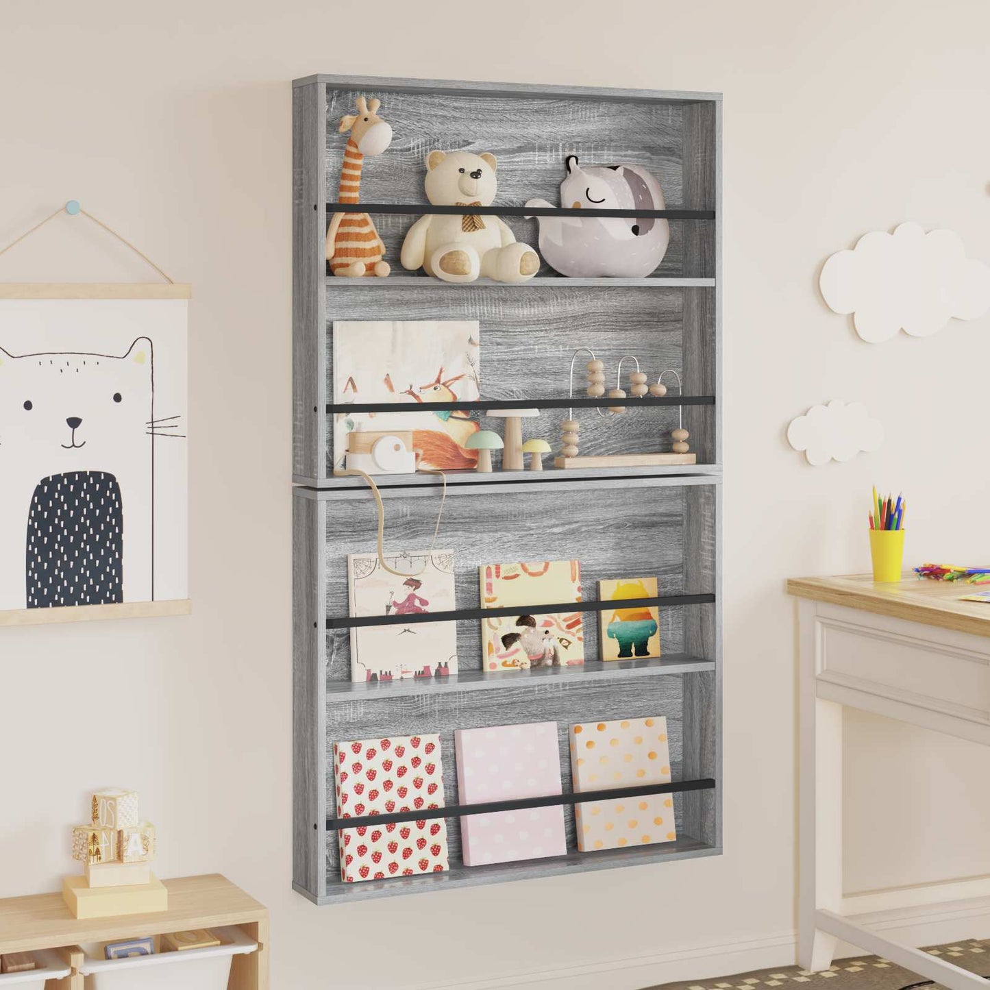 vidaXL Magazine Rack 2 pcs Grey Sonoma 80 x 12 x 70 cm Engineered Wood