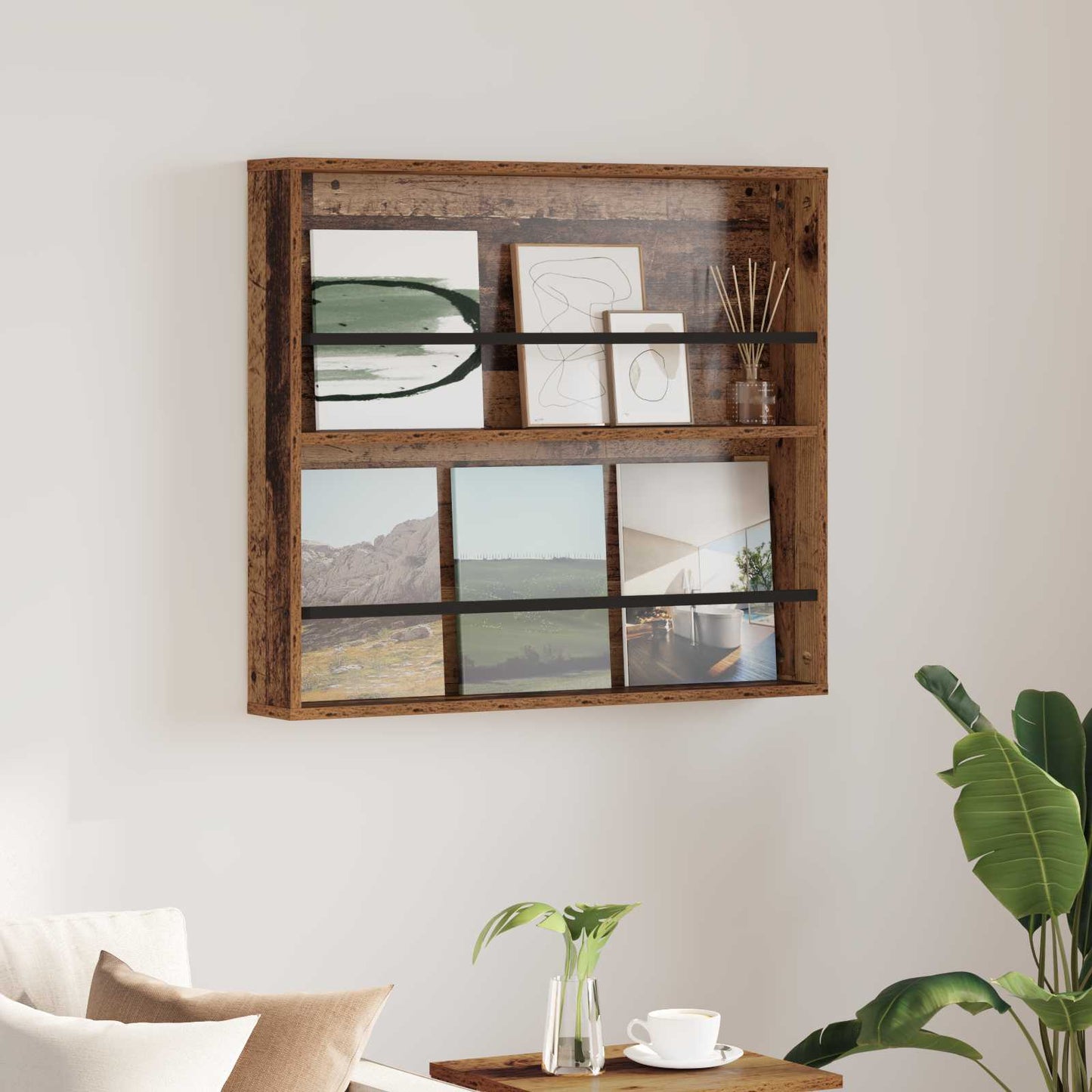 vidaXL Magazine Rack Old Wood 80 x 12 x 70 cm Engineered Wood