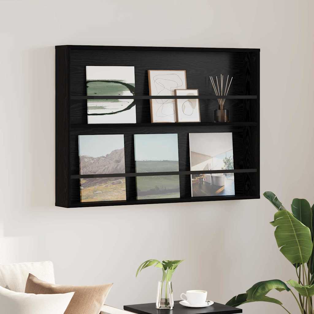 vidaXL Magazine Rack Black Oak 100 x 12 x 70 cm Engineered Wood