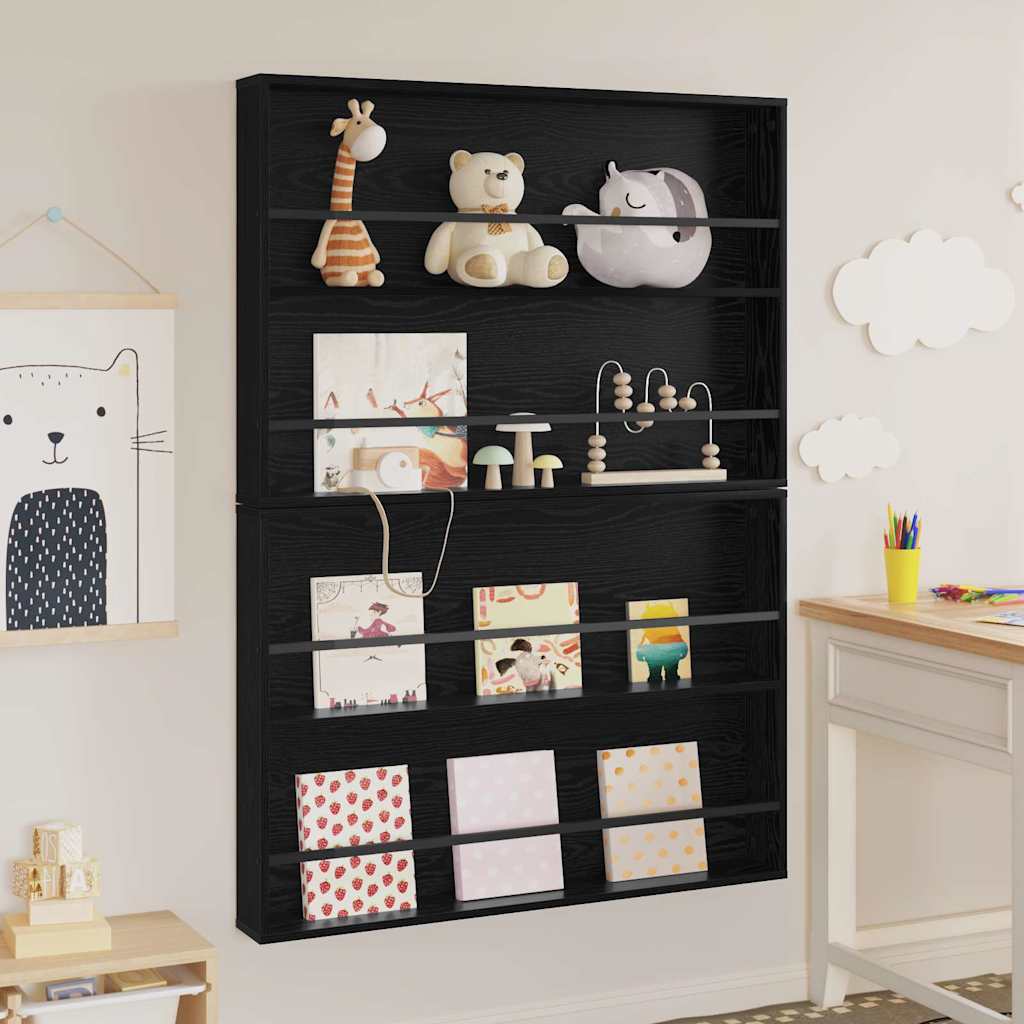 vidaXL Magazine Rack 2 pcs Black Oak 100 x 12 x 70 cm Engineered Wood