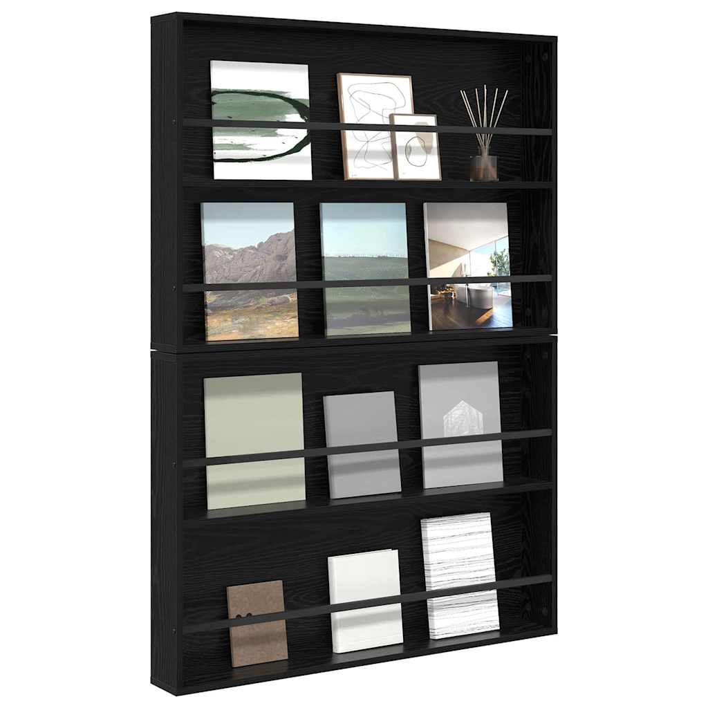 vidaXL Magazine Rack 2 pcs Black Oak 100 x 12 x 70 cm Engineered Wood
