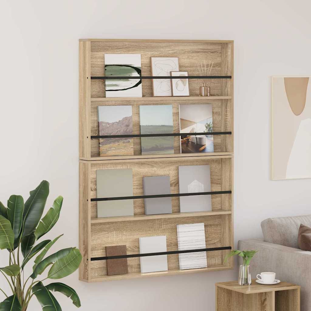 vidaXL Magazine Rack 2 pcs Sonoma Oak 100 x 12 x 70 cm Engineered Wood