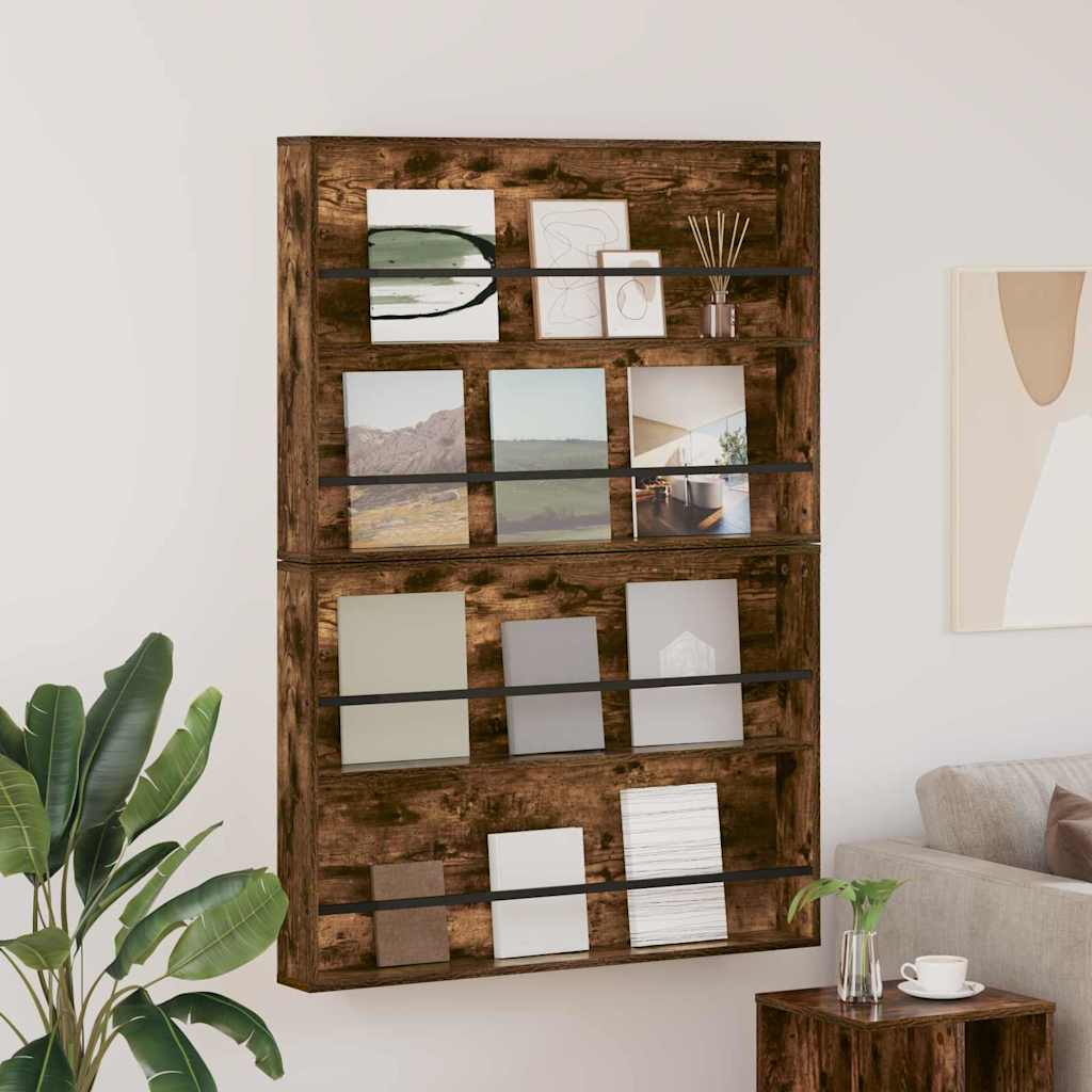 vidaXL Magazine Rack 2 pcs Smoked Oak 100 x 12 x 70 cm Engineered Wood