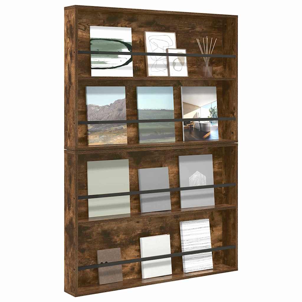 vidaXL Magazine Rack 2 pcs Smoked Oak 100 x 12 x 70 cm Engineered Wood