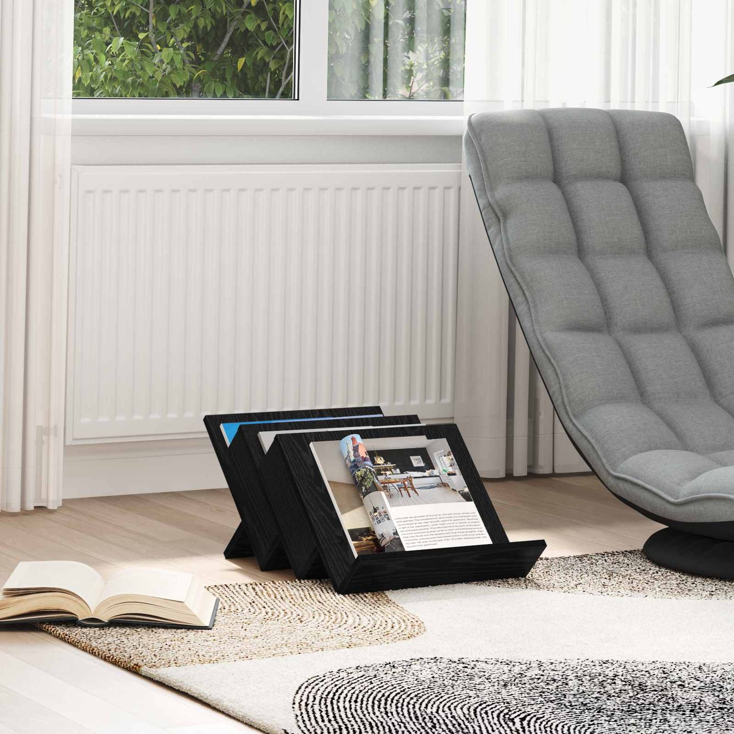 vidaXL Magazine Rack Black Oak 53 x 40 x 28.5 cm Engineered Wood
