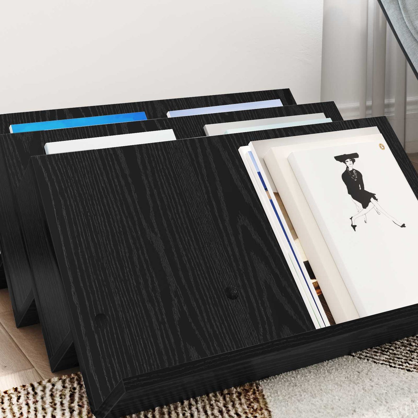 vidaXL Magazine Rack Black Oak 65 x 53 x 28.5 cm Engineered Wood