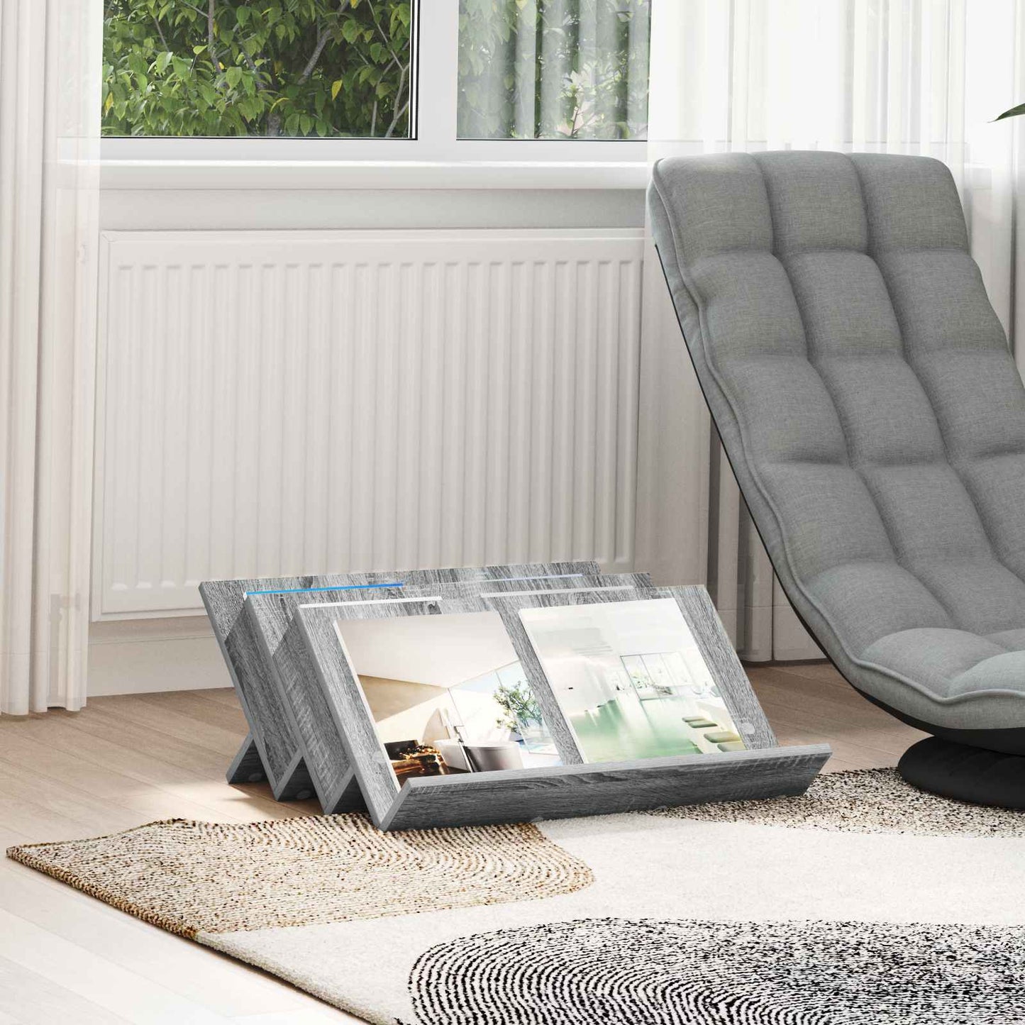 vidaXL Magazine Rack Grey Sonoma 65 x 53 x 28.5 cm Engineered Wood