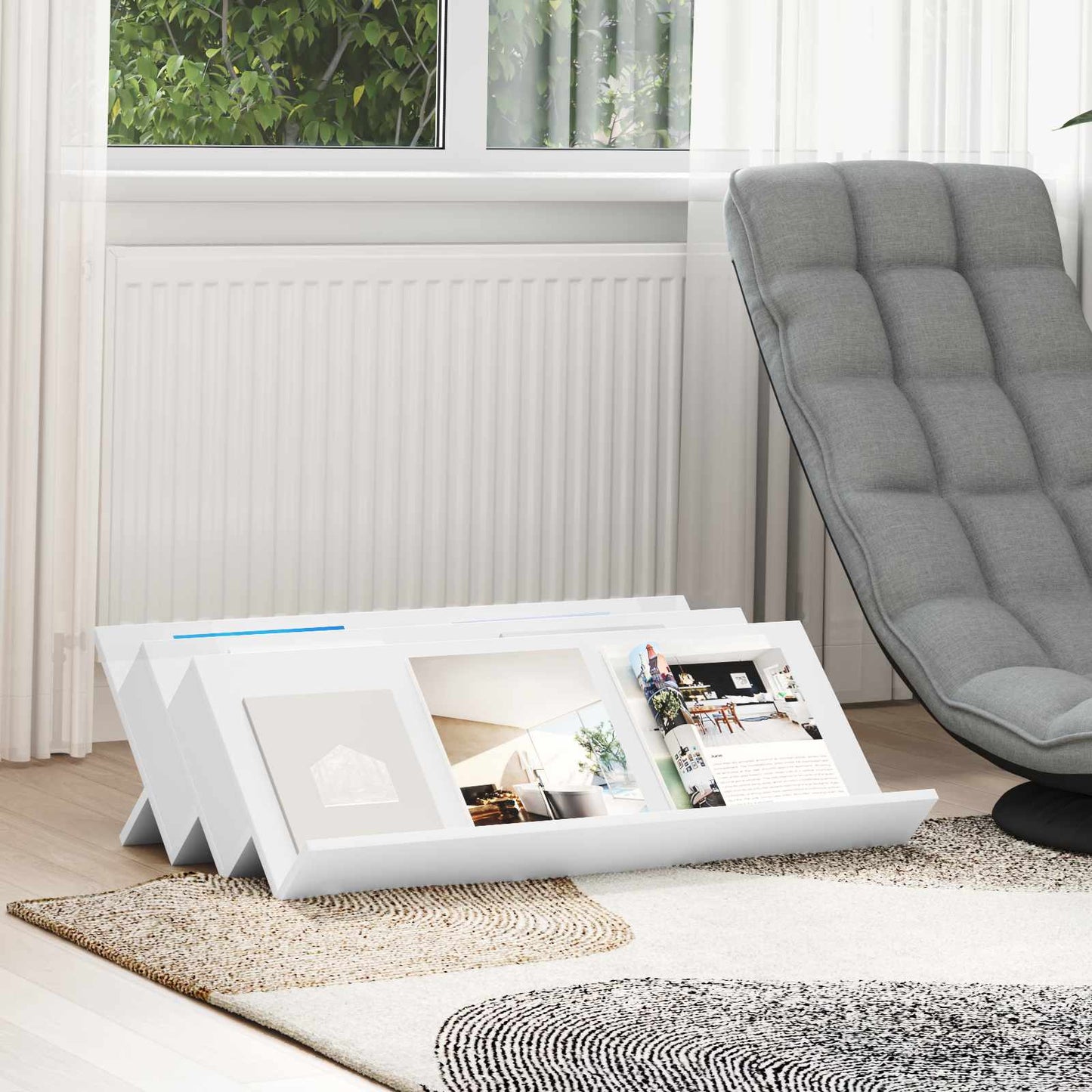 vidaXL Magazine Rack White 90 x 53 x 28.5 cm Engineered Wood