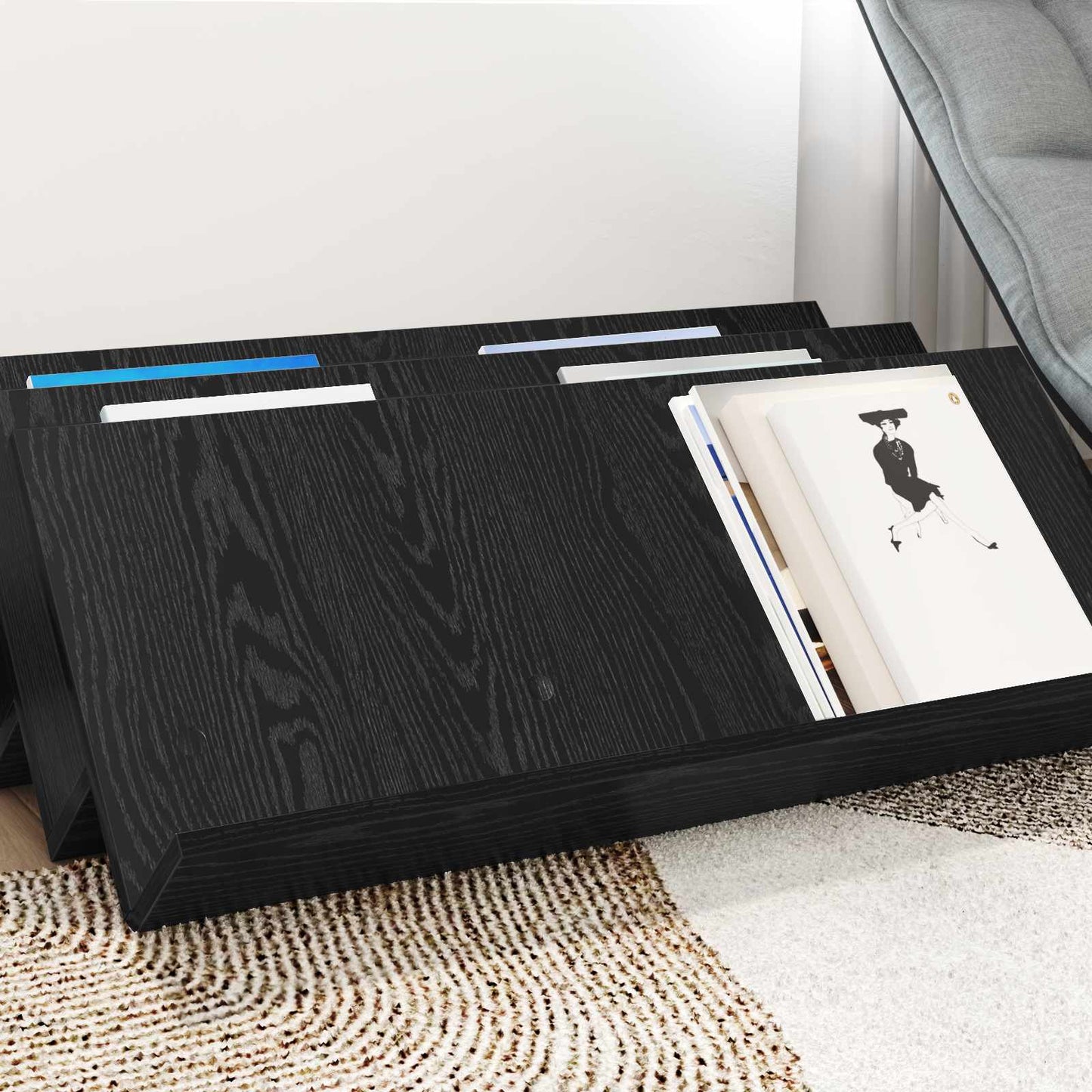 vidaXL Magazine Rack Black Oak 90 x 53 x 28.5 cm Engineered Wood