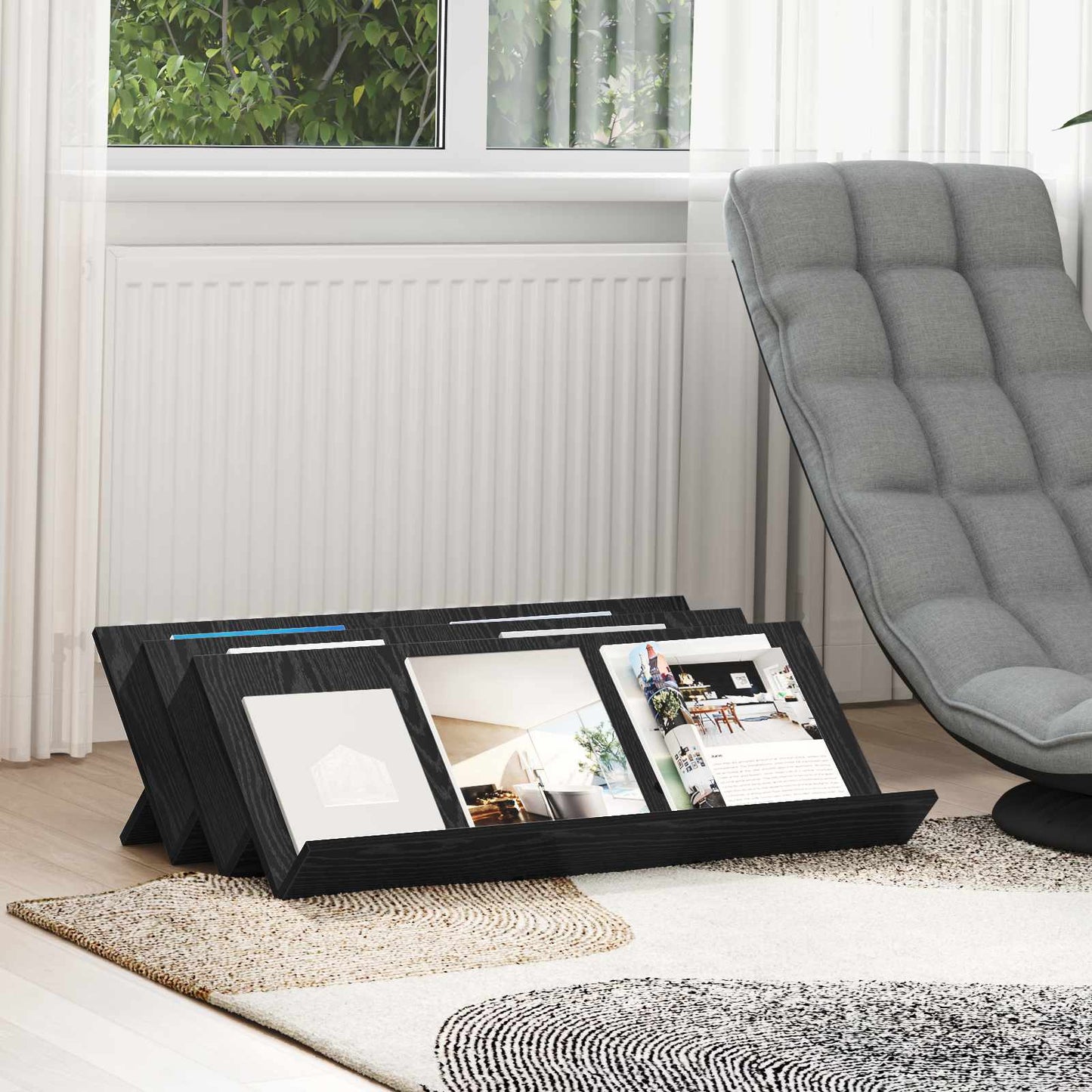 vidaXL Magazine Rack Black Oak 90 x 53 x 28.5 cm Engineered Wood