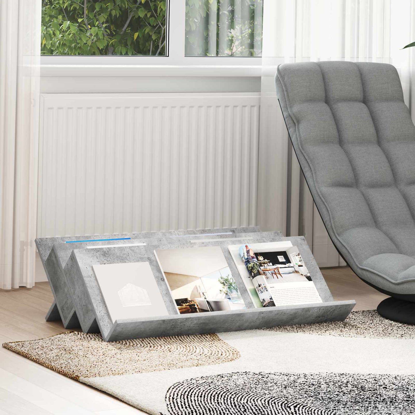 vidaXL Magazine Rack Concerte Grey 90 x 53 x 28.5 cm Engineered Wood